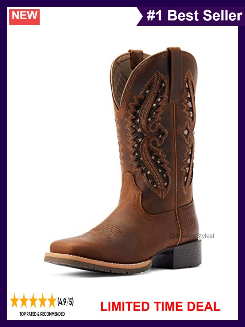 Women's Western Boots Full-Grain Leather Breathable Wide Square Toe Mid-Calf